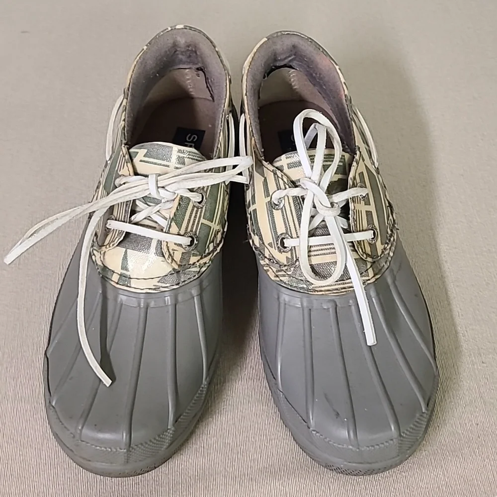 Sperry Topsiders Rubber Rain Boots Size 7 M Grey/ Plaid